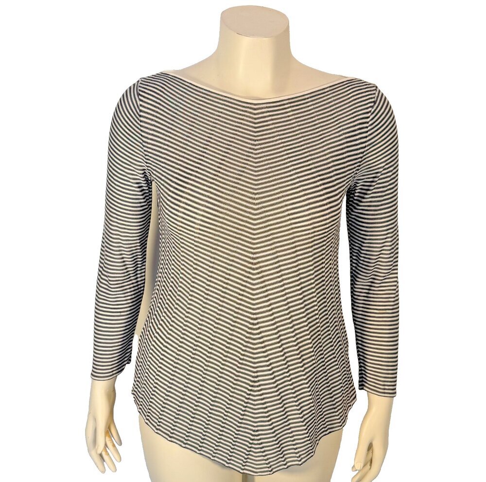Armani Thin Sweater Tunic Womens 10 Made in Italy V-Stripe Boat Neck Long Sleeve